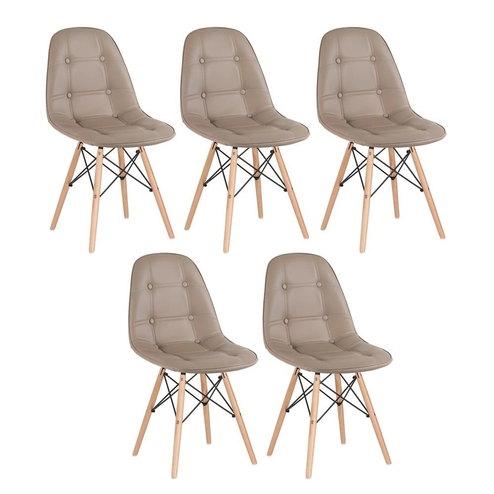 Kit 5 Cadeiras de jantar Charles Eames Eiffel Botonê Estofada – Nude Kit 5 Cadeiras de jantar Charles Eames Eiffel Botonê Estofada – Nude