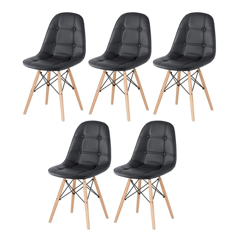 Kit 5 Cadeiras de jantar Charles Eames Eiffel Botonê Estofada – Preto