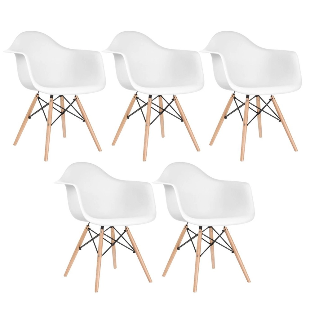 Kit 5 Cadeiras de jantar Charles Eames  Eiffel DAW em Polipropileno - Branco