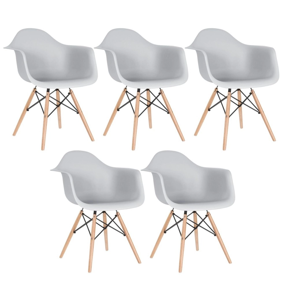 Kit 5 Cadeiras de jantar Charles Eames Eiffel DAW em Polipropileno - Cinza claro Kit 5 Cadeiras de jantar Charles Eames Eiffel DAW em Polipropileno - Cinza claro