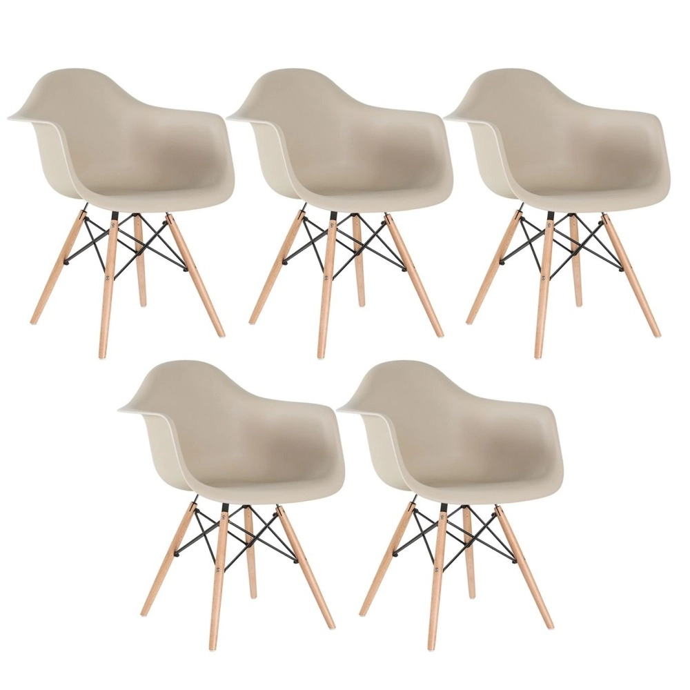 Kit 5 Cadeiras de jantar Charles Eames  Eiffel DAW em Polipropileno - Nude