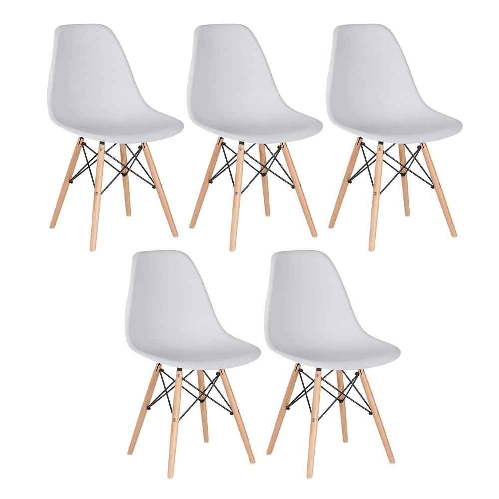 Kit 5 Cadeiras de jantar Charles Eames Eiffel DSW em Polipropileno - Cinza claro Kit 5 Cadeiras de jantar Charles Eames Eiffel DSW em Polipropileno - Cinza claro