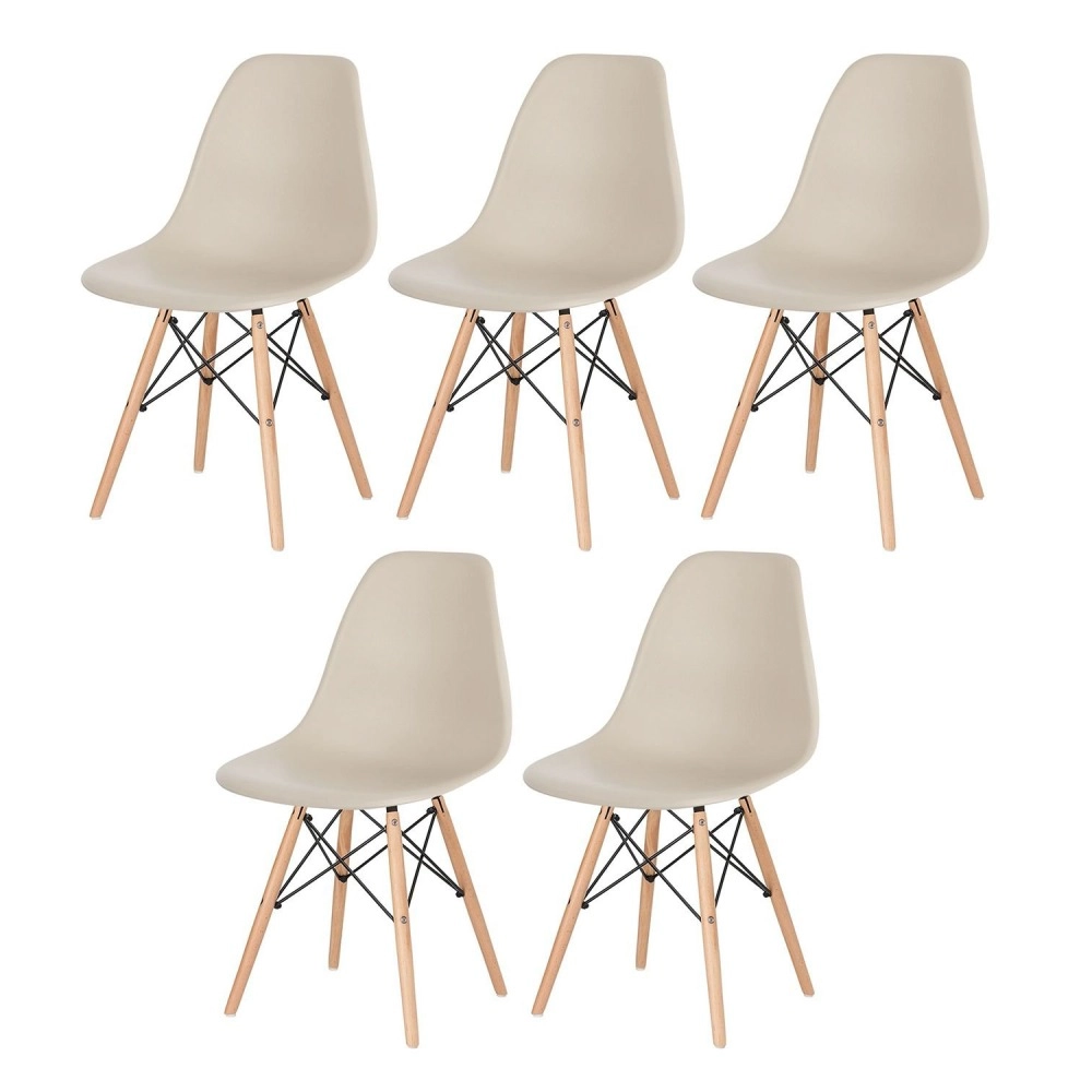 Kit 5 Cadeiras de jantar Charles Eames Eiffel DSW em Polipropileno - Nude
