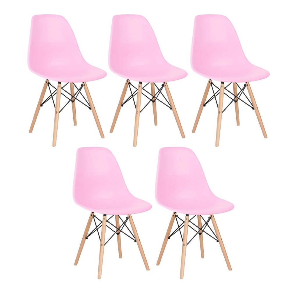 Kit 5 Cadeiras de jantar Charles Eames Eiffel DSW em Polipropileno - Rosa claro Kit 5 Cadeiras de jantar Charles Eames Eiffel DSW em Polipropileno - Rosa claro