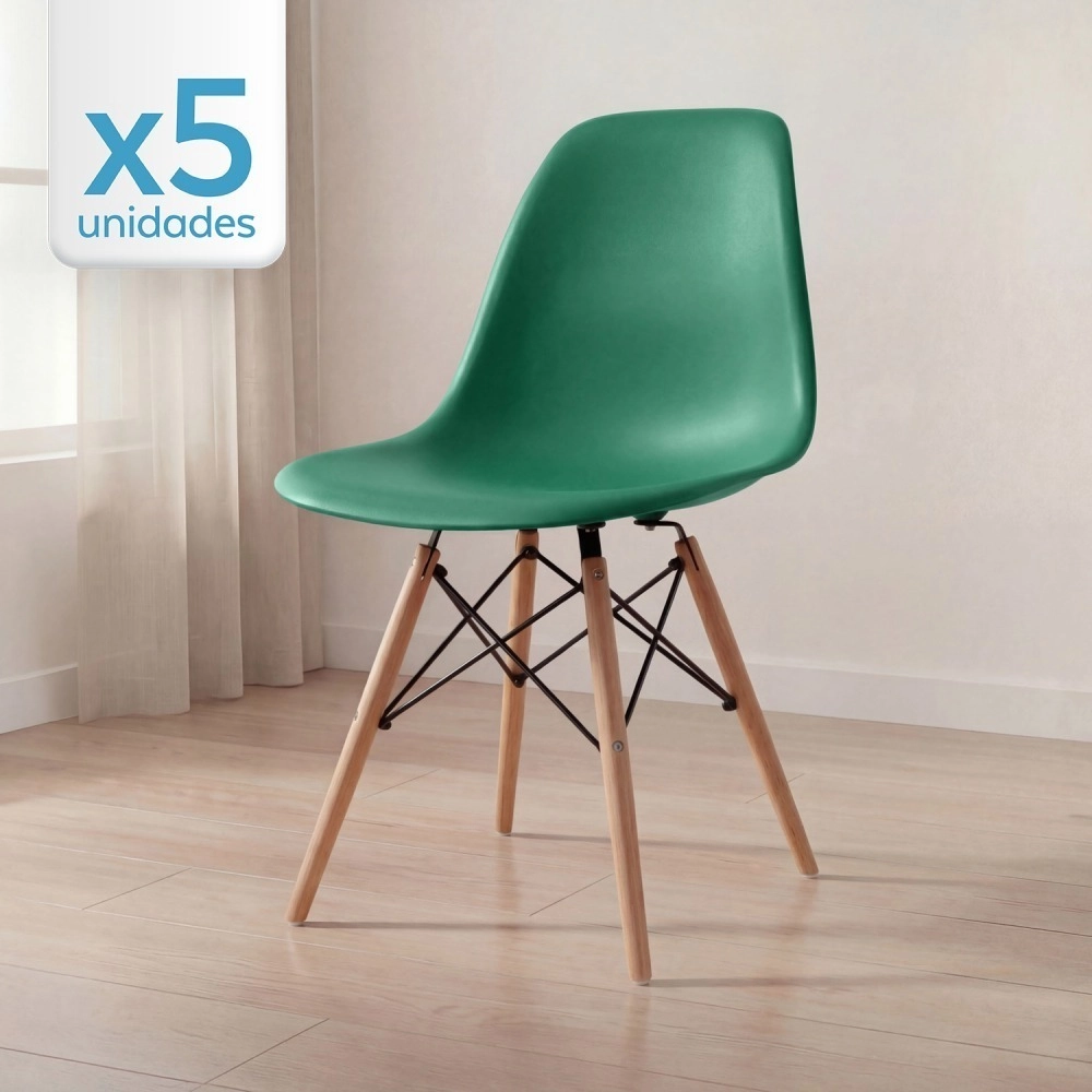 Kit 5 Cadeiras de jantar Charles Eames Eiffel DSW em Polipropileno - Verde escuro Kit 5 Cadeiras de jantar Charles Eames Eiffel DSW em Polipropileno - Verde escuro