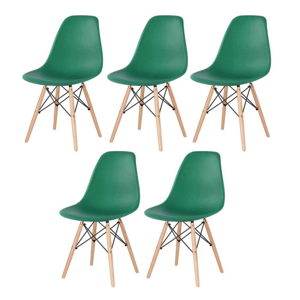 Kit 5 Cadeiras de jantar Charles Eames Eiffel DSW em Polipropileno - Verde escuro Kit 5 Cadeiras de jantar Charles Eames Eiffel DSW em Polipropileno - Verde escuro