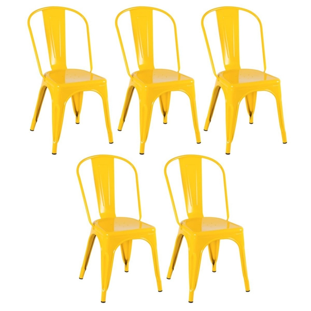 Kit 5 Cadeiras de jantar Iron Tolix com design industrial - Amarelo Kit 5 Cadeiras de jantar Iron Tolix com design industrial - Amarelo
