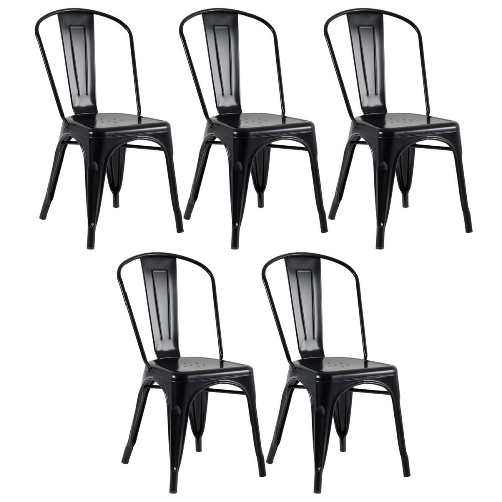 Kit 5 Cadeiras de jantar Iron Tolix com design industrial - Preto Semibrilho Kit 5 Cadeiras de jantar Iron Tolix com design industrial - Preto Semibrilho