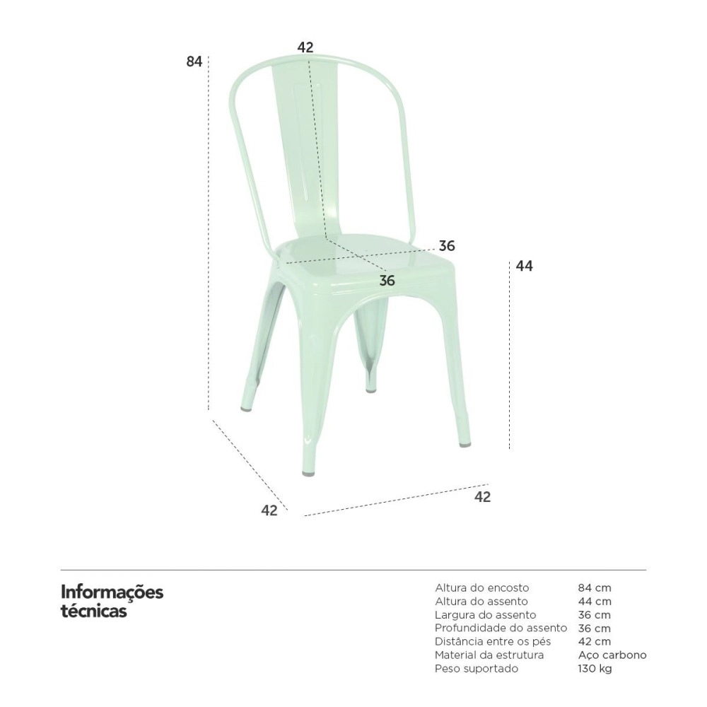 Kit 5 Cadeiras de jantar Iron Tolix com design industrial - Verde Claro
