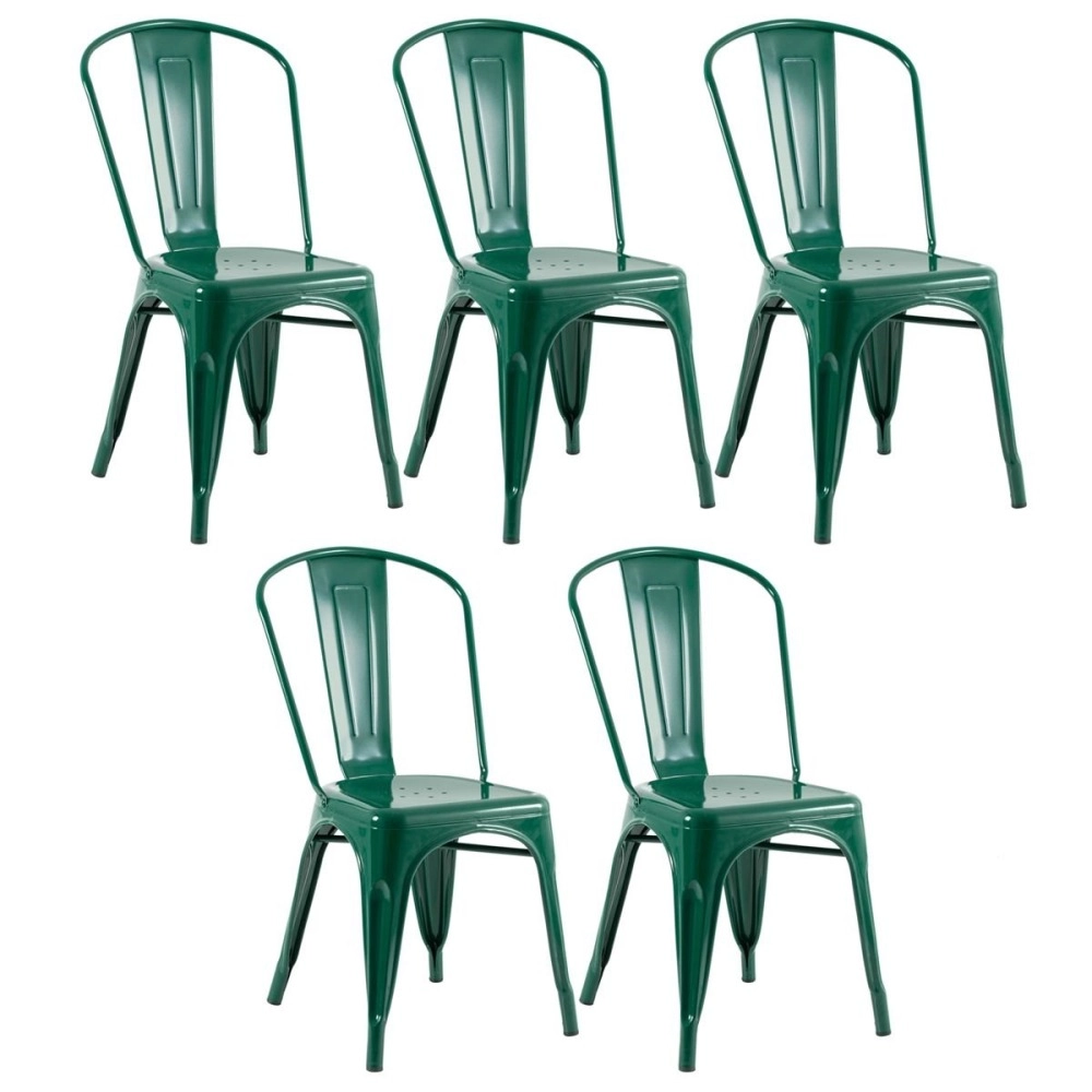Kit 5 Cadeiras de jantar Iron Tolix com design industrial - Verde Escuro Kit 5 Cadeiras de jantar Iron Tolix com design industrial - Verde Escuro