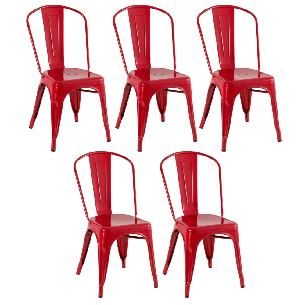 Kit 5 Cadeiras de jantar Iron Tolix com design industrial - Vermelho