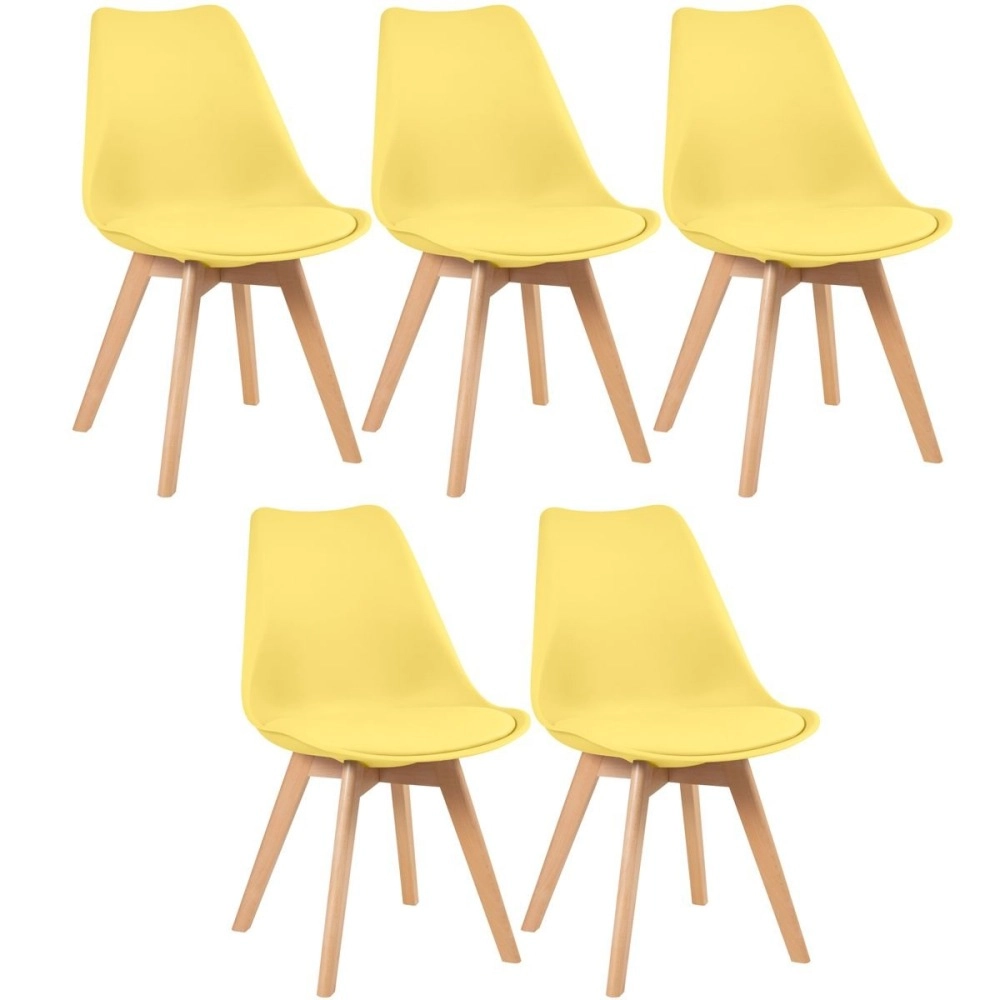 Kit 5 Cadeiras de jantar Leda com assento estofado e design moderno - Amarelo