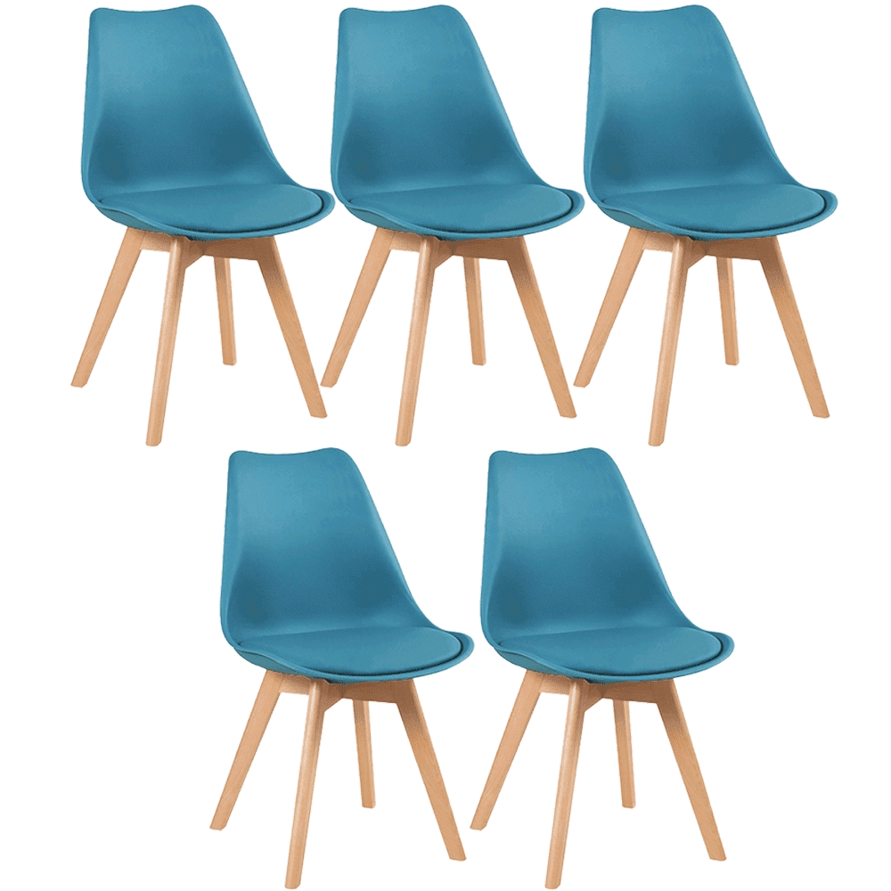 KIt 5 Cadeiras de jantar Leda com assento estofado e design moderno - Azul petróleo