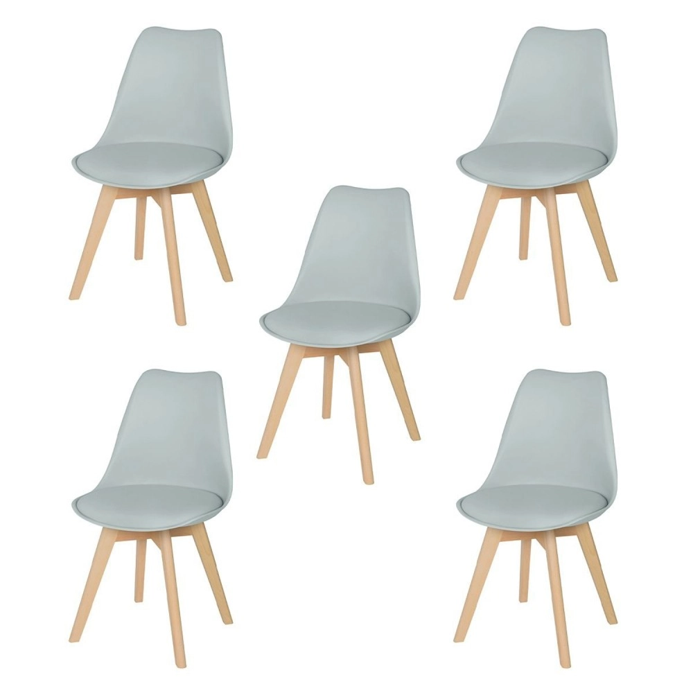 Kit 5 Cadeiras de jantar Leda com assento estofado e design moderno - Cinza claro