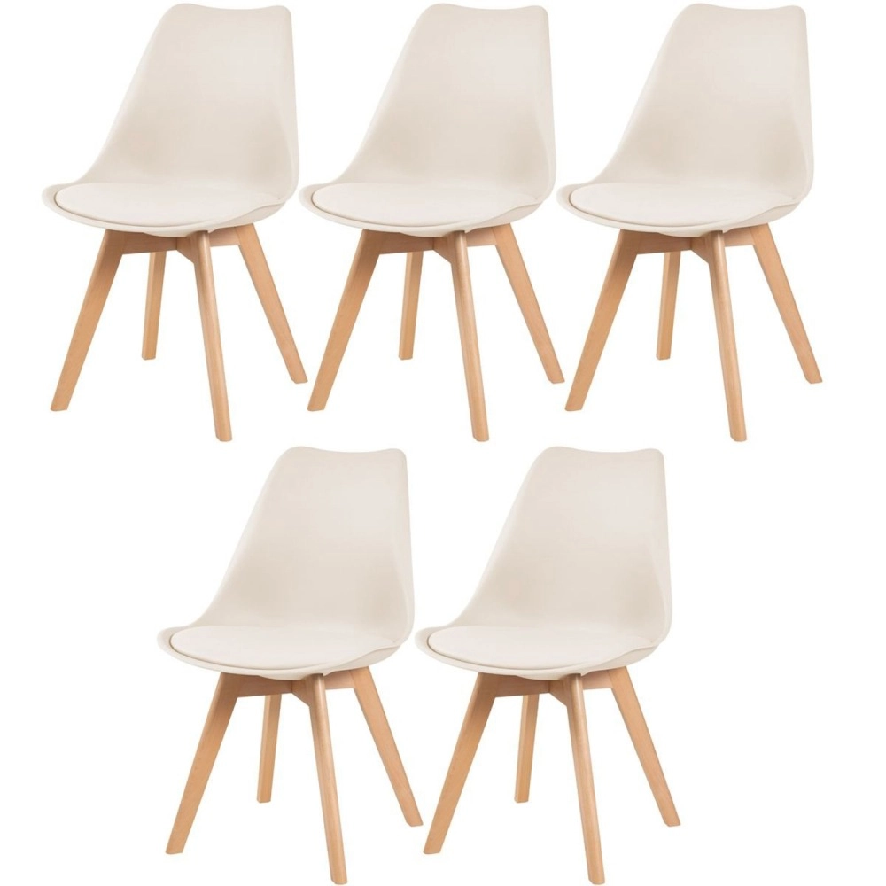 Kit 5 cadeiras de jantar Leda com assento estofado e design moderno – Creme Kit 5 cadeiras de jantar Leda com assento estofado e design moderno – Creme