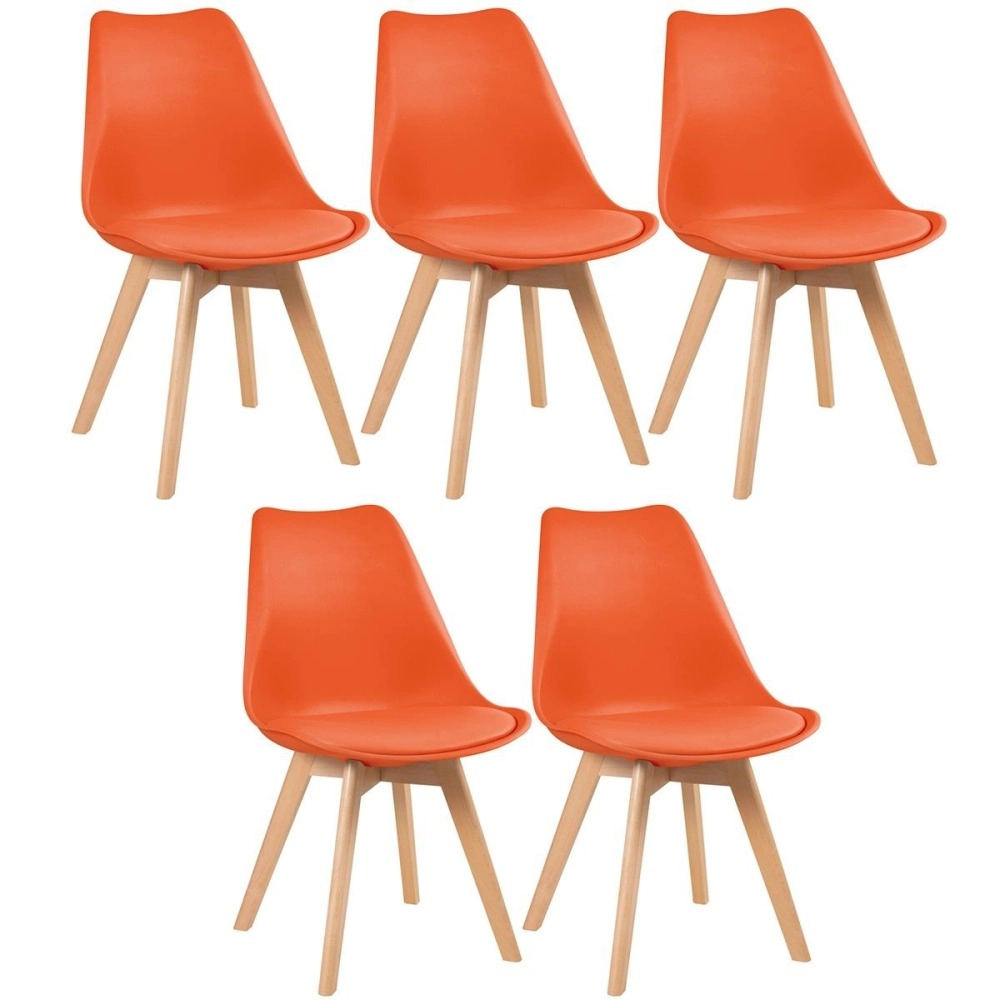 Kit 5 Cadeiras de jantar Leda com assento estofado e design moderno - Laranja Kit 5 Cadeiras de jantar Leda com assento estofado e design moderno - Laranja