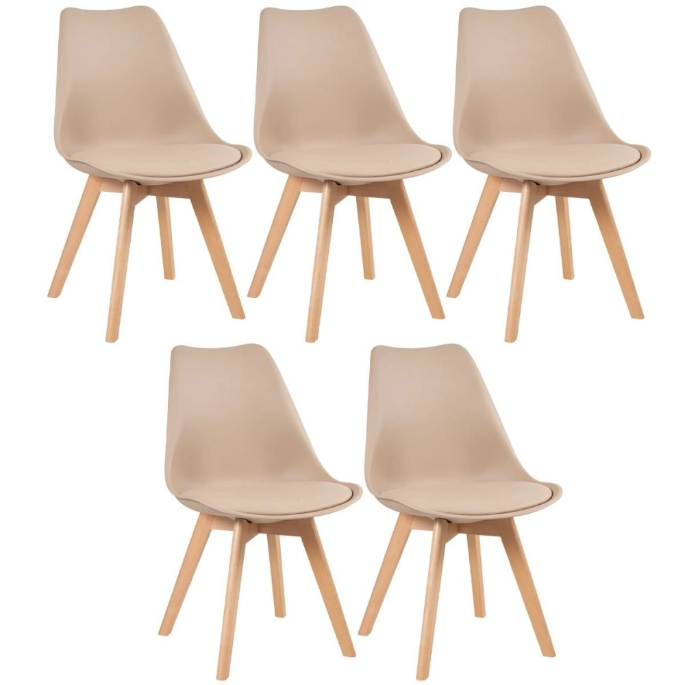 Kit 5 Cadeiras de jantar Leda com assento estofado e design moderno - Nude Kit 5 Cadeiras de jantar Leda com assento estofado e design moderno - Nude
