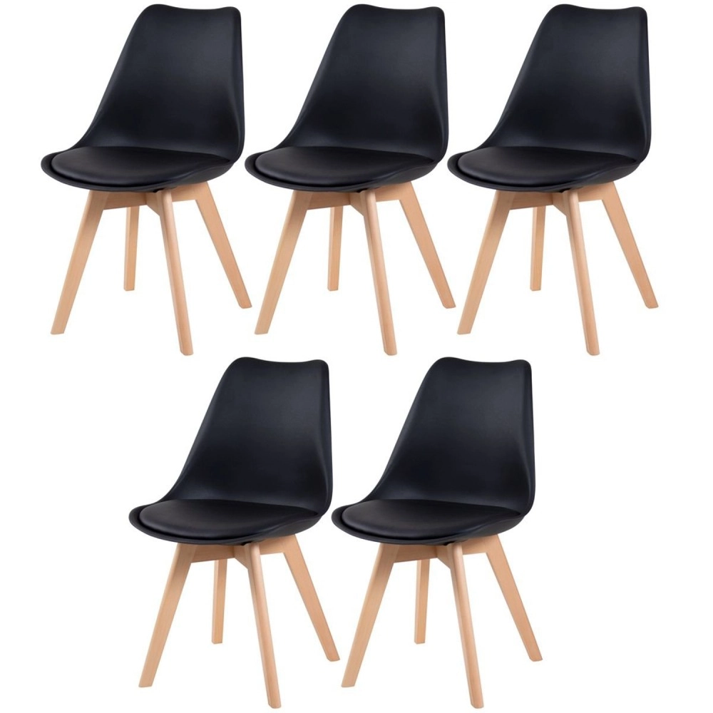 Kit 5 Cadeiras de jantar Leda com assento estofado e design moderno - Preto