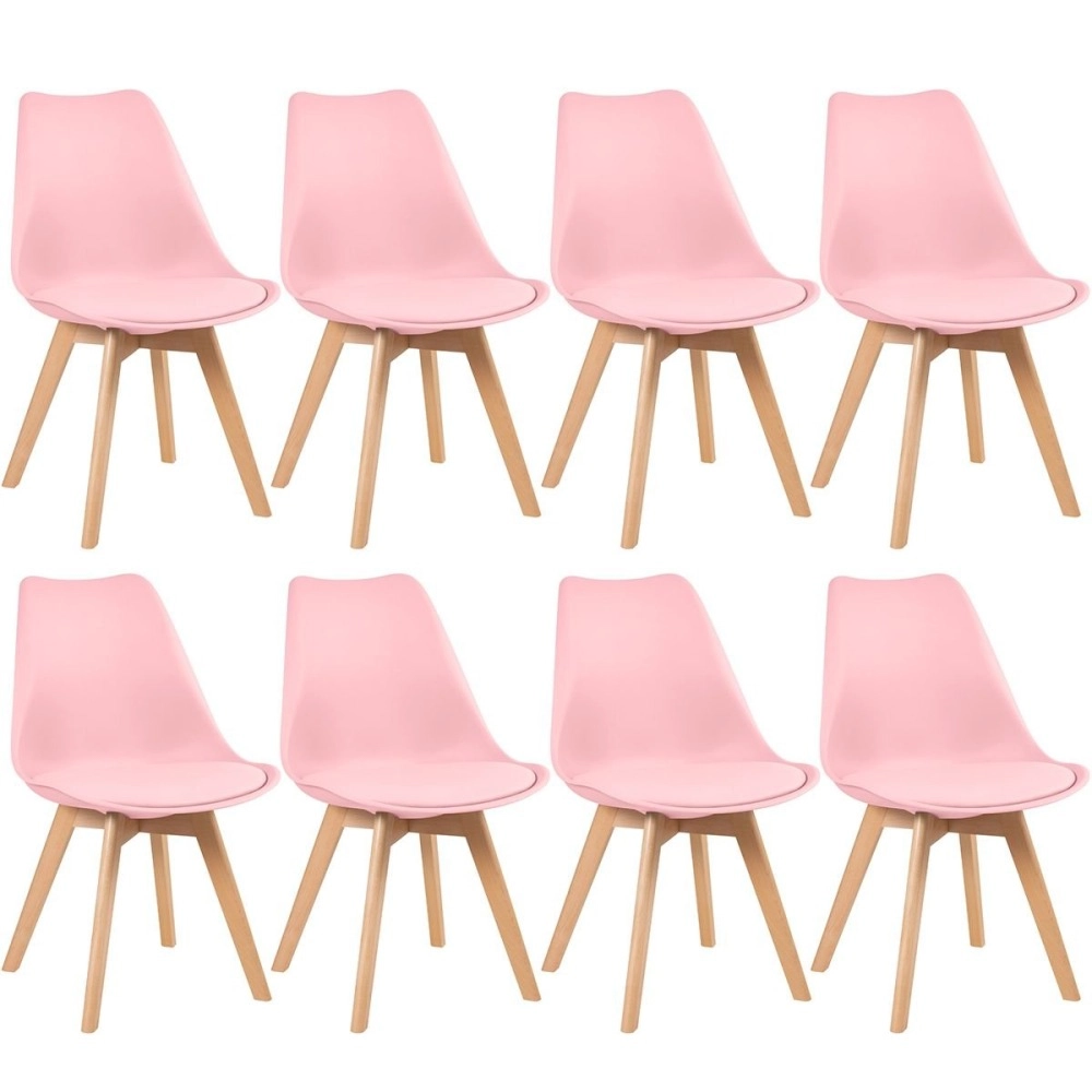Kit 5 Cadeiras de jantar Leda com assento estofado e design moderno - Rosa claro