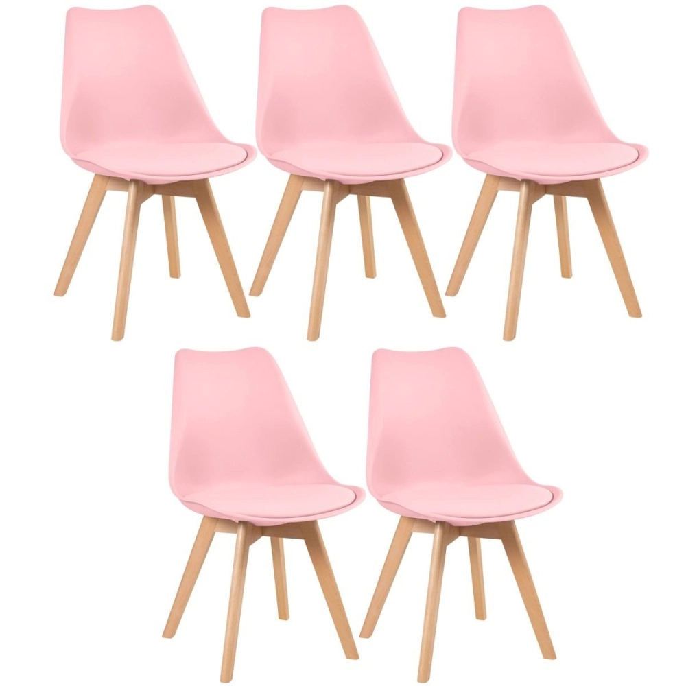 Kit 5 Cadeiras de jantar Leda com assento estofado e design moderno - Rosa claro Kit 5 Cadeiras de jantar Leda com assento estofado e design moderno - Rosa claro