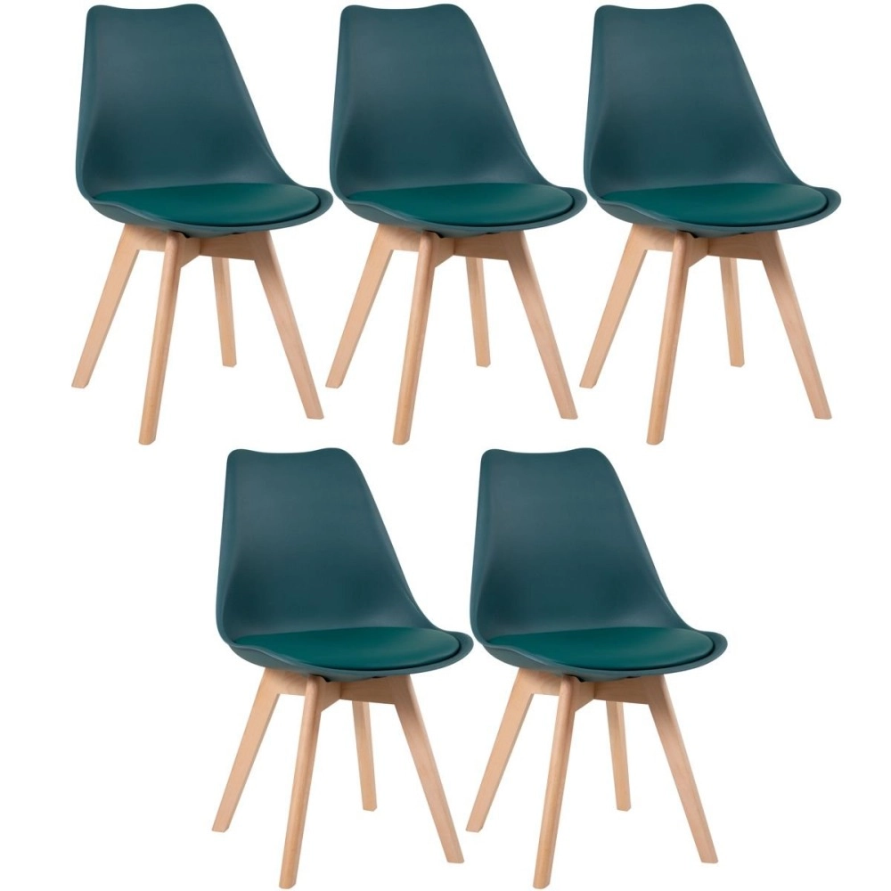 Kit 5 Cadeiras de jantar Leda com assento estofado e design moderno - Verde escuro