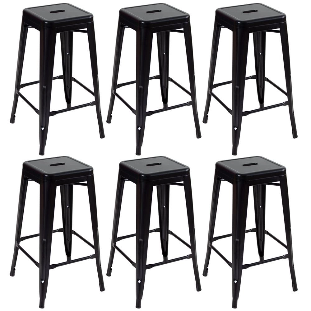 Kit 6 Banquetas alta para bancada Iron Tolix 76 cm - Preto semibrilho
