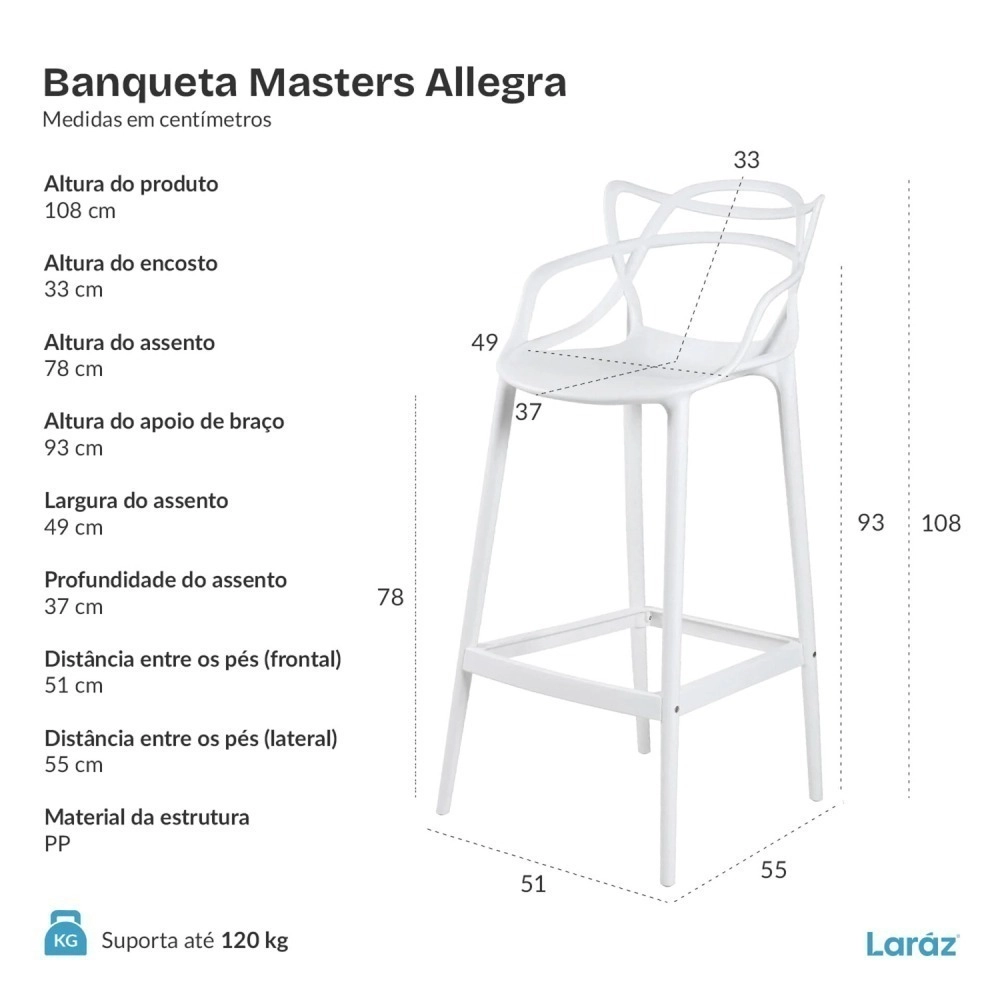 Kit 6 Banquetas alta para bancada Master Allegra em Polipropileno 78 cm - Amarelo Kit 6 Banquetas alta para bancada Master Allegra em Polipropileno 78 cm - Amarelo
