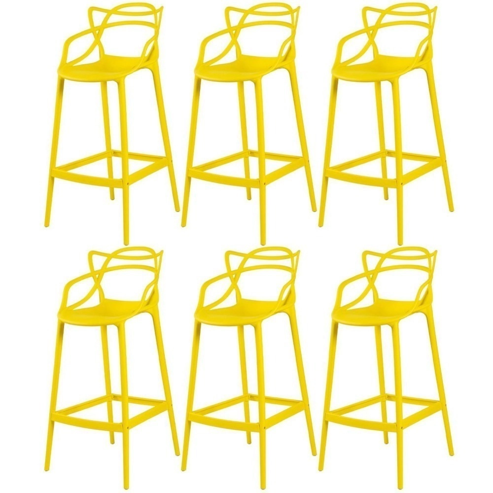 Kit 6 Banquetas alta para bancada Master Allegra em Polipropileno 78 cm - Amarelo Kit 6 Banquetas alta para bancada Master Allegra em Polipropileno 78 cm - Amarelo
