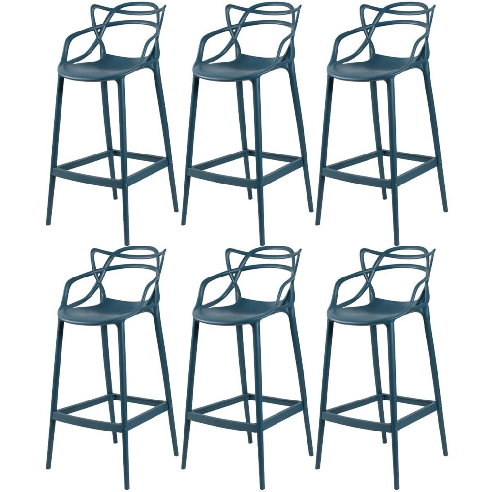 Kit 6 Banquetas alta para bancada Master Allegra em Polipropileno 78 cm - Azul petróleo