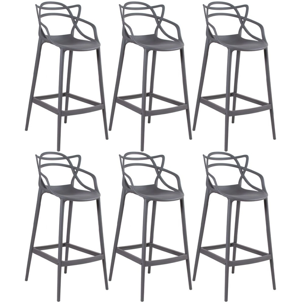 Kit 6 Banquetas alta para bancada Master Allegra em Polipropileno 78 cm - Cinza escuro Kit 6 Banquetas alta para bancada Master Allegra em Polipropileno 78 cm - Cinza escuro