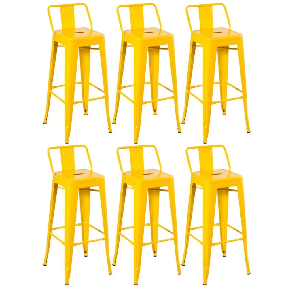 Kit 6 banquetas altas para bancada Iron Tolix com encosto 76 cm – Amarelo