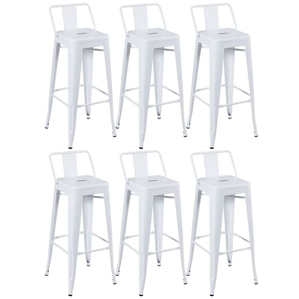 Kit 6 banquetas altas para bancada Iron Tolix com encosto 76 cm – Branco