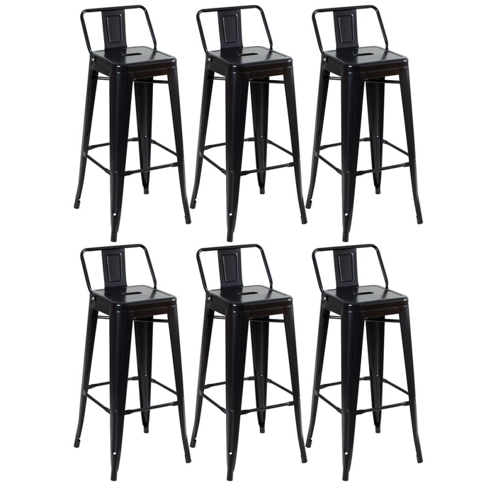 Kit 6 banquetas altas para bancada Iron Tolix com encosto 76 cm – Preto Semibrilho Kit 6 banquetas altas para bancada Iron Tolix com encosto 76 cm – Preto Semibrilho
