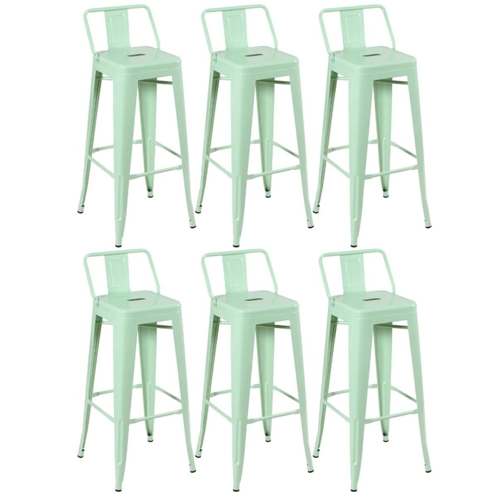 Kit 6 banquetas altas para bancada Iron Tolix com encosto 76 cm – Verde Claro