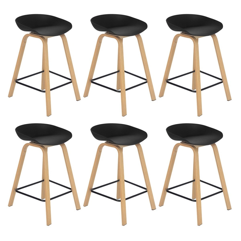 Kit 6 Banquetas média para bancada Cassia com base de madeira 66 cm - Preto Kit 6 Banquetas média para bancada Cassia com base de madeira 66 cm - Preto