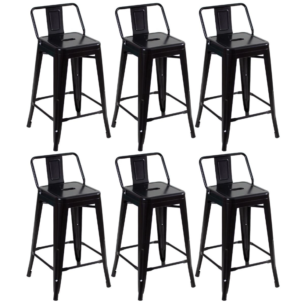 Kit 6 Banquetas média para bancada Iron Tolix com encosto 61 cm - Preto