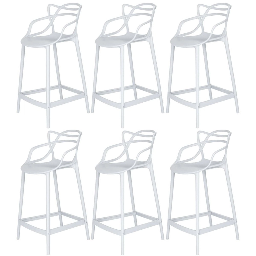 Kit 6 Banquetas média para bancada Master Allegra em Polipropileno 66 cm - Branco