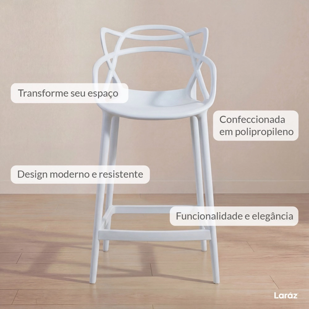 Kit 6 Banquetas média para bancada Master Allegra em Polipropileno 66 cm - Branco