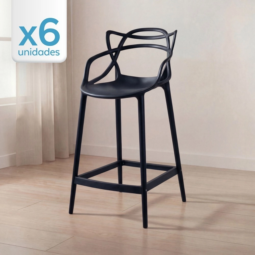 Kit 6 Banquetas média para bancada Master Allegra em Polipropileno 66 cm - Preto