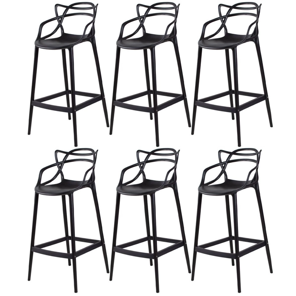 Kit 6 Banquetas média para bancada Master Allegra em Polipropileno 66 cm - Preto