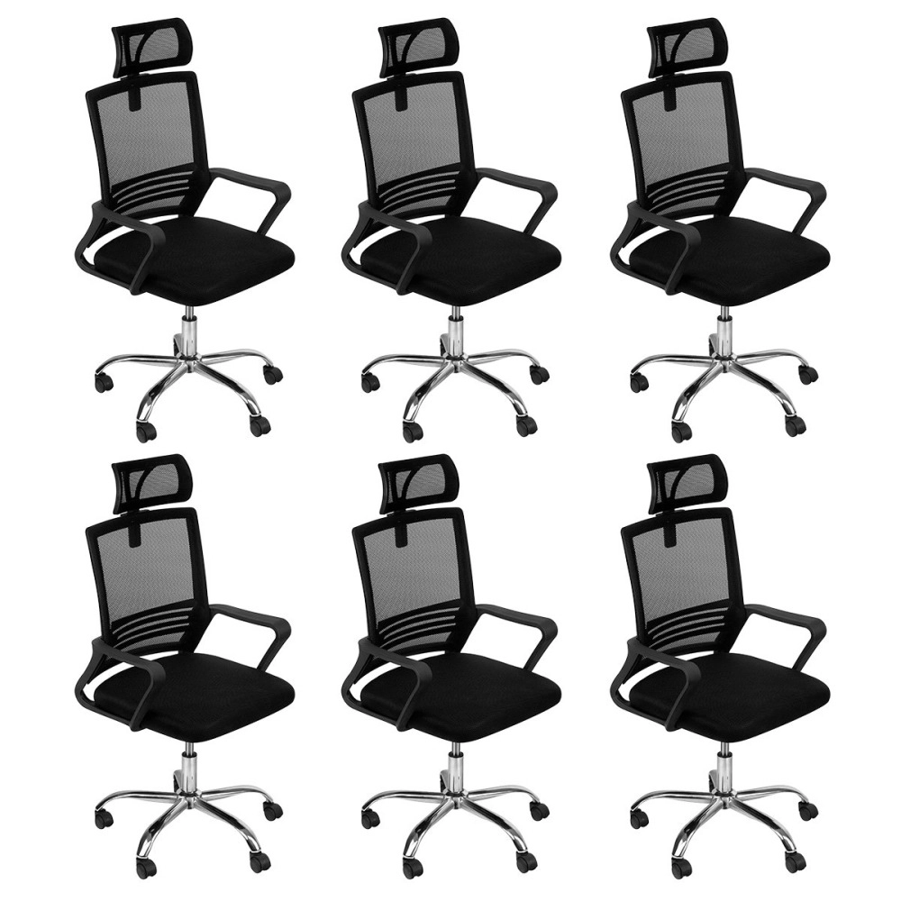 Kit 6 Cadeiras alta Lyon com rodízios para escritório – Preto Kit 6 Cadeiras alta Lyon com rodízios para escritório – Preto