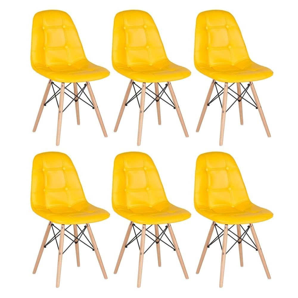 Kit 6 Cadeiras de jantar Charles Eames Eiffel Botonê Estofada - Amarelo Kit 6 Cadeiras de jantar Charles Eames Eiffel Botonê Estofada - Amarelo