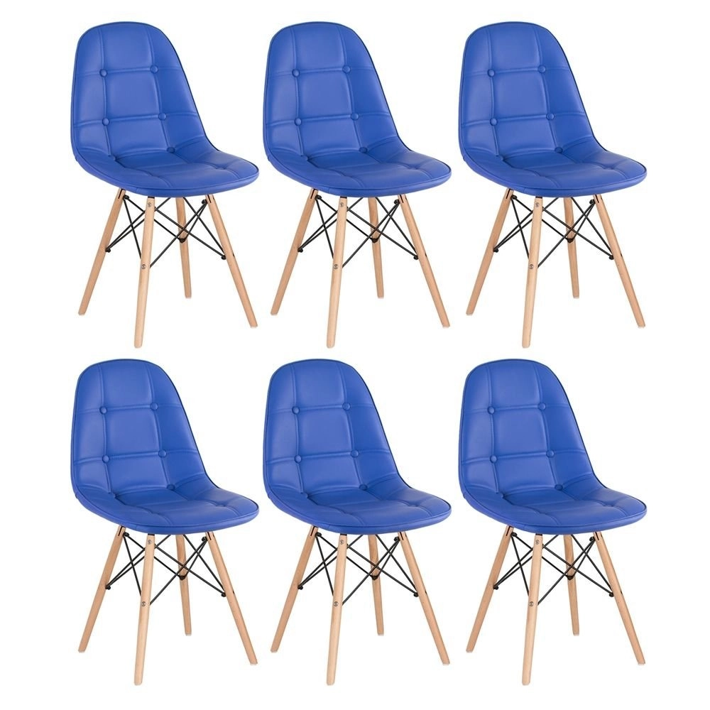 Kit 6 Cadeiras de jantar Charles Eames Eiffel Botonê Estofada - Azul Kit 6 Cadeiras de jantar Charles Eames Eiffel Botonê Estofada - Azul