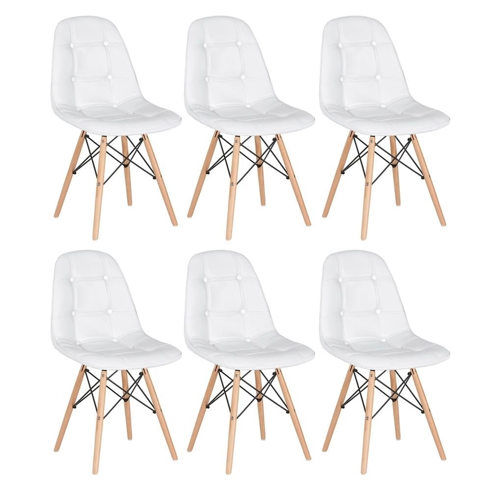 Kit 6 Cadeiras de jantar Charles Eames Eiffel Botonê Estofada - Branco Kit 6 Cadeiras de jantar Charles Eames Eiffel Botonê Estofada - Branco