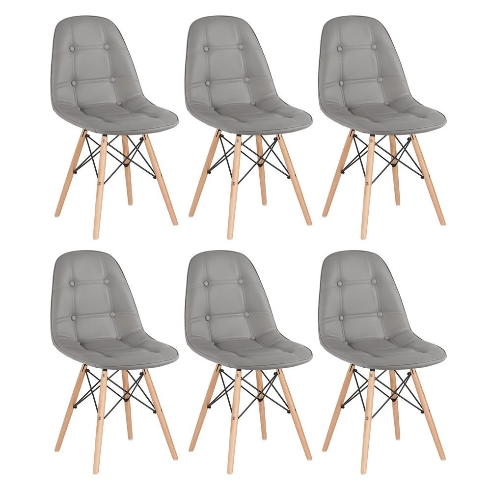 Kit 6 Cadeiras de jantar Charles Eames Eiffel Botonê Estofada - Cinza Kit 6 Cadeiras de jantar Charles Eames Eiffel Botonê Estofada - Cinza