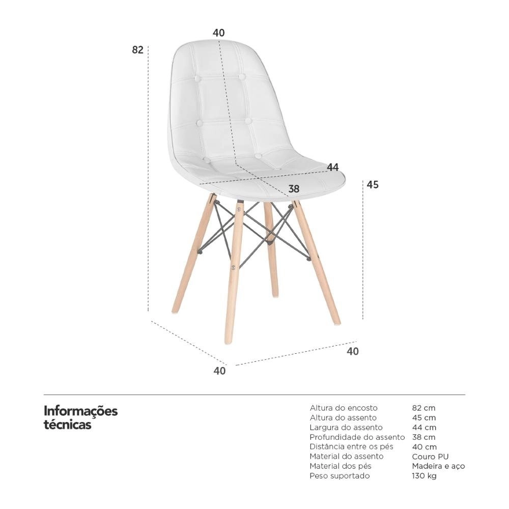 Kit 6 Cadeiras de jantar Charles Eames Eiffel Botonê Estofada - Cinza claro Kit 6 Cadeiras de jantar Charles Eames Eiffel Botonê Estofada - Cinza claro
