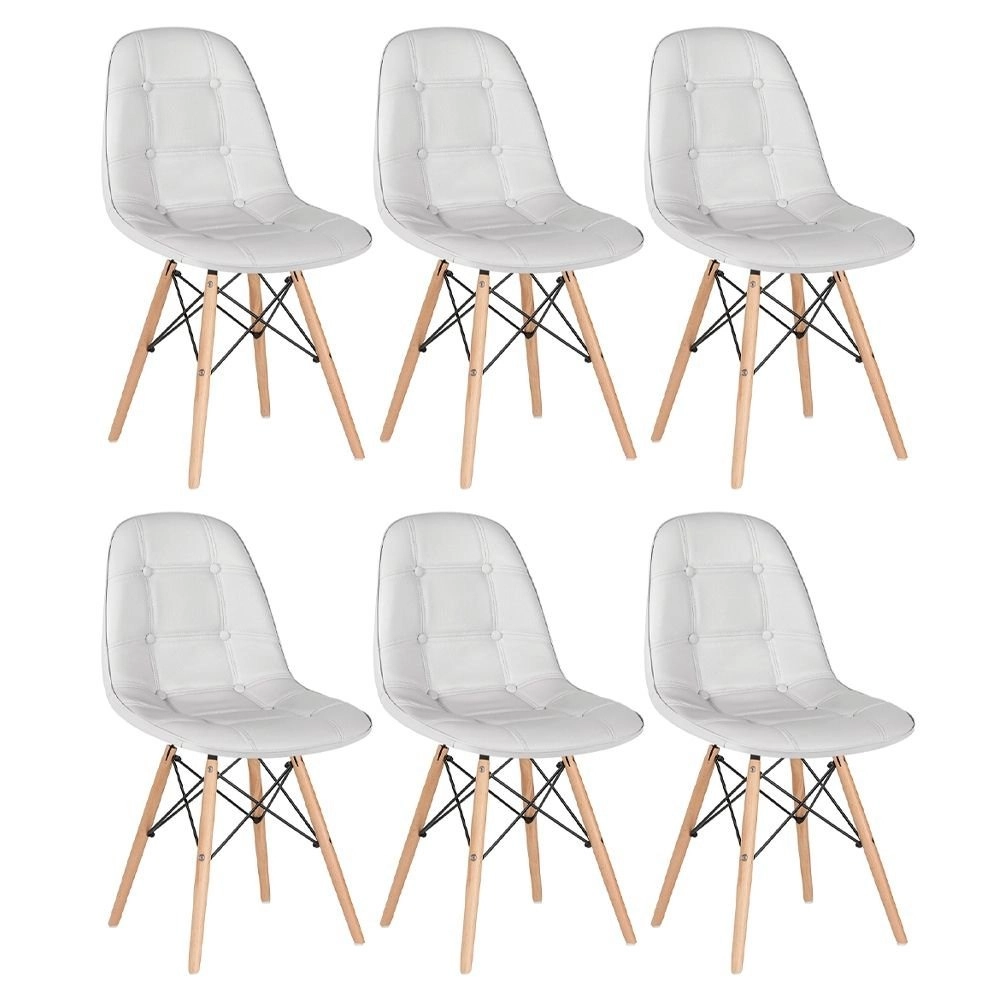 Kit 6 Cadeiras de jantar Charles Eames Eiffel Botonê Estofada - Cinza claro Kit 6 Cadeiras de jantar Charles Eames Eiffel Botonê Estofada - Cinza claro