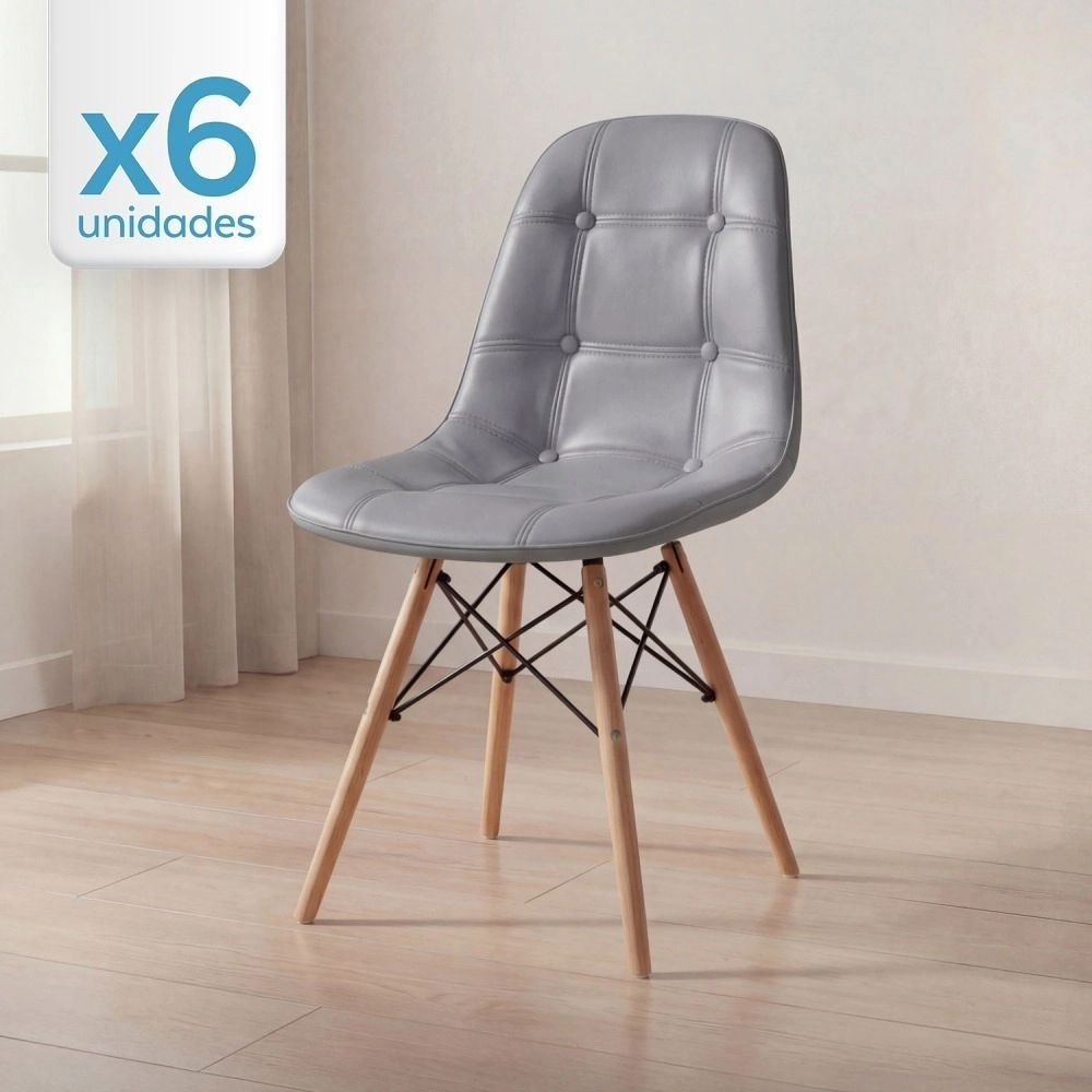 Kit 6 Cadeiras de jantar Charles Eames Eiffel Botonê Estofada - Cinza escuro