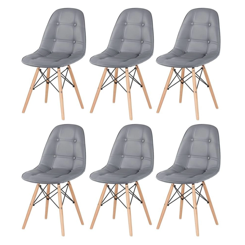 Kit 6 Cadeiras de jantar Charles Eames Eiffel Botonê Estofada - Cinza escuro