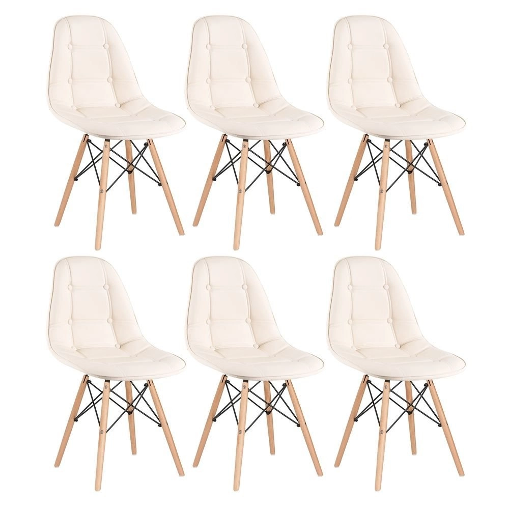 Kit 6 Cadeiras de jantar Charles Eames Eiffel Botonê Estofada - Creme Kit 6 Cadeiras de jantar Charles Eames Eiffel Botonê Estofada - Creme